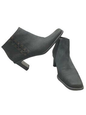 Etienne Aigner Suede Ankle Boots Saddle Womens 7M Nubuck Black Leather Zipper Bo